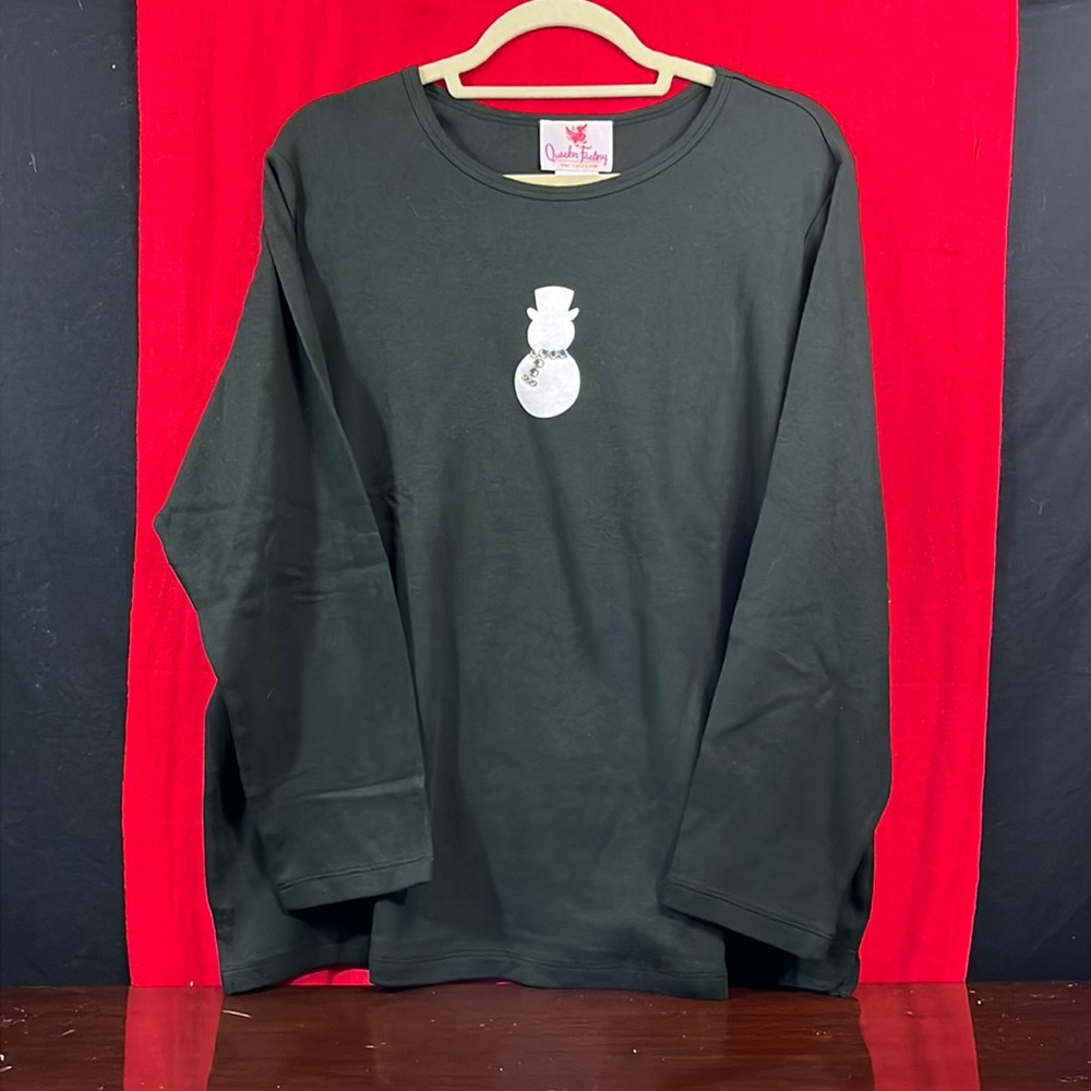 Brand New Quacker Factory Bling Snowman Long Sleeve Black Shirt Size 2X
